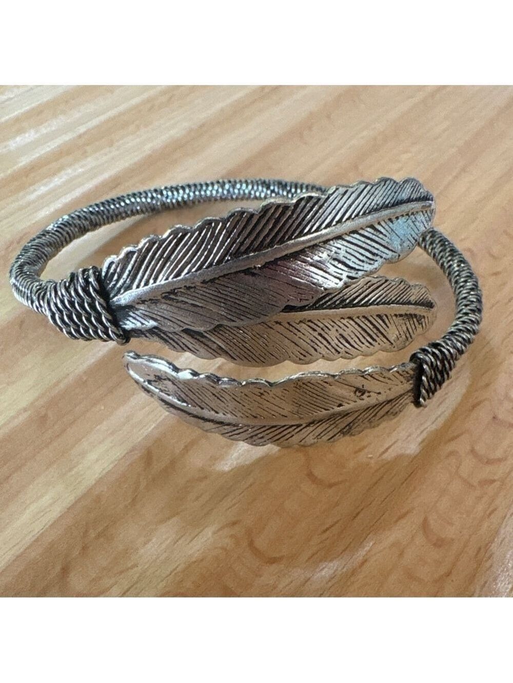Silver Feather Cuff Bracelet Size 2” inside diameter